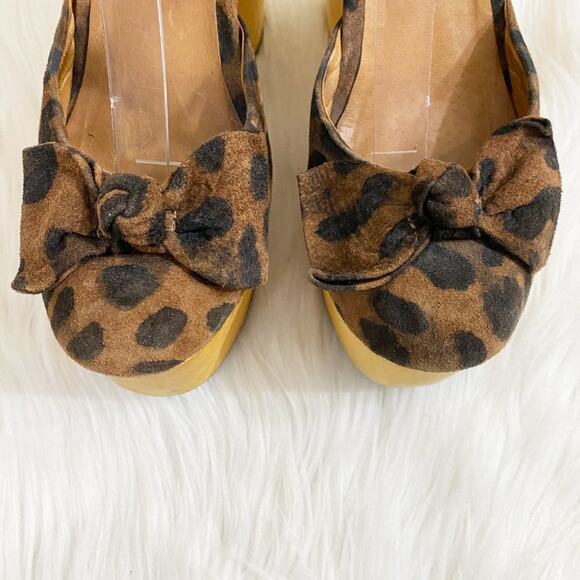 Jeffrey Campbell Tan/Black Cheetah Print Wooden Wedge Heels Bow Accent Women's 8 - Picture 3 of 10
